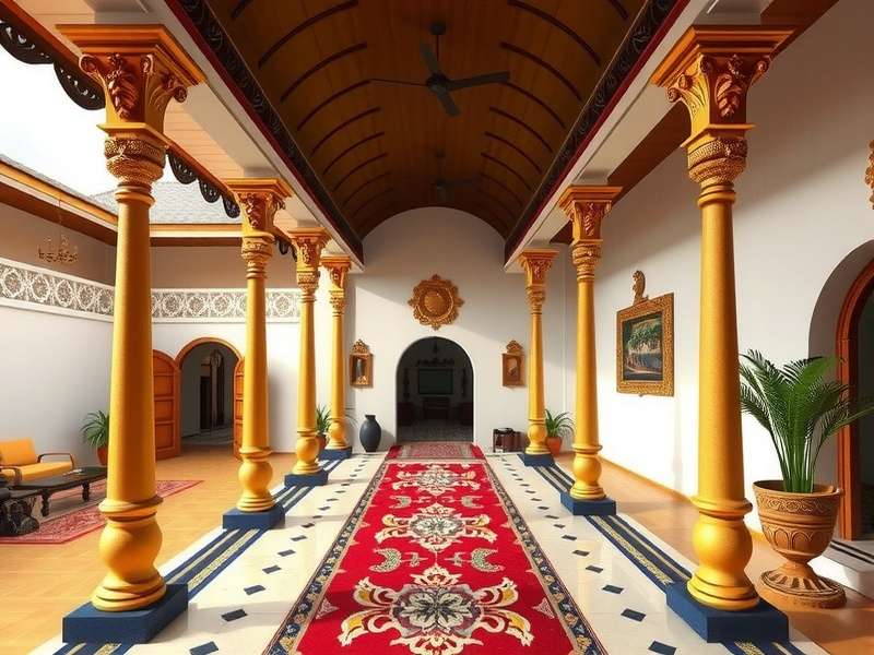Dream Home Designer Tamil Nadu style home with traditional pillars and brass decor